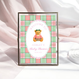 Teddy Bear Preppy Girl Baby Shower Welcome Poster