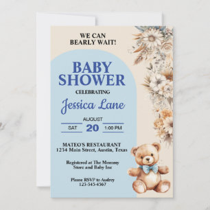 Teddy Bear Pretty Rustic Flowers Boy Baby Shower Invitation
