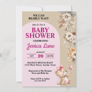 Teddy Bear Pretty Rustic Flowers Girl Baby Shower Invitation