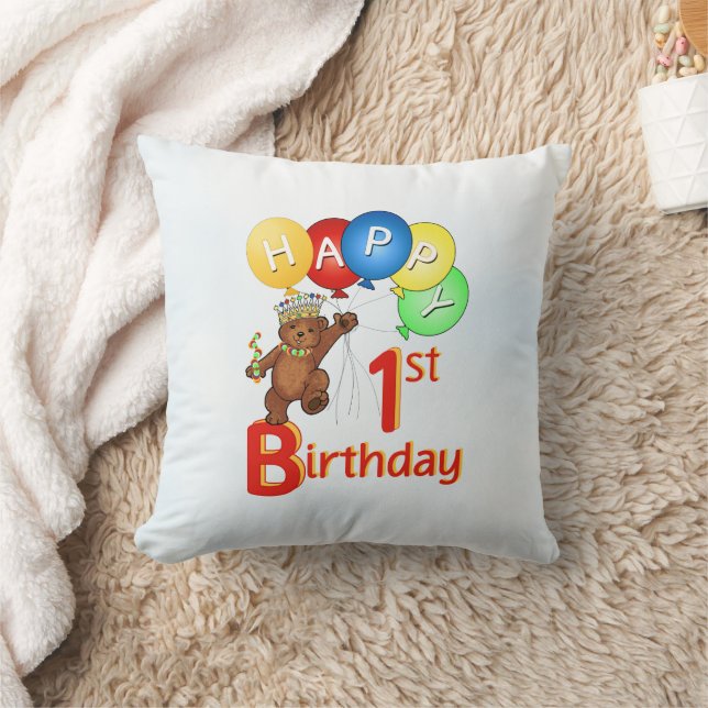 Teddy Bear Prince 1st Birthday Cushion (Blanket)