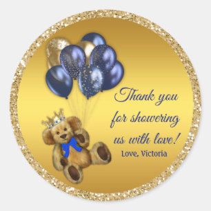Teddy Bear Prince Balloon Baby Shower Stickers