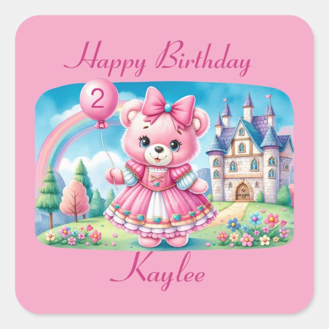 Teddy Bear Princess Customisable Square Sticker (Front)