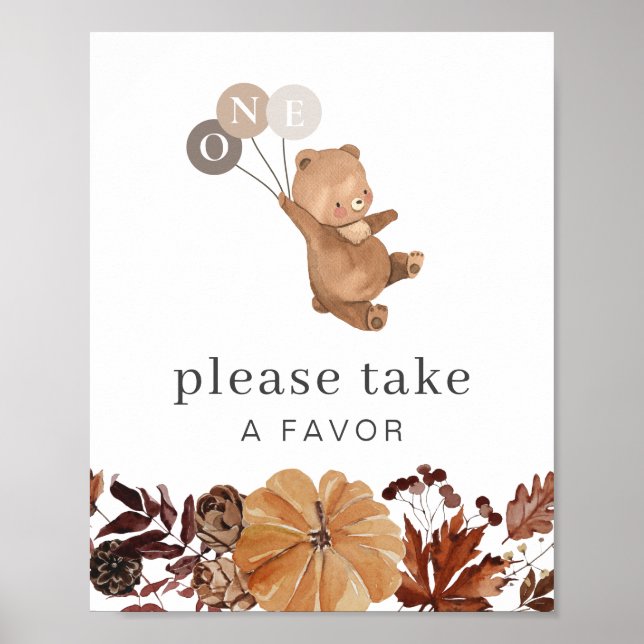 Teddy Bear Pumpkin - 1st Birthday - Favour Sign (Front)
