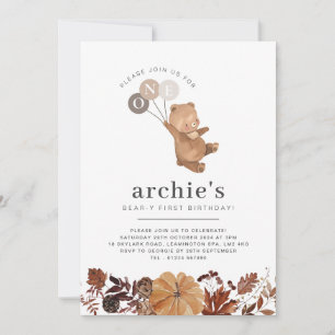Teddy Bear Pumpkin - 1st Birthday Photo Invitation