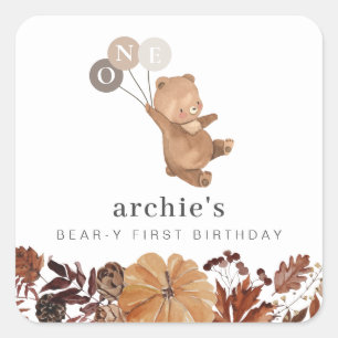 Teddy Bear Pumpkin - 1st Birthday Square Sticker