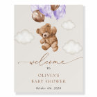 Teddy Bear, Purple Balloons, Baby Shower Welcome