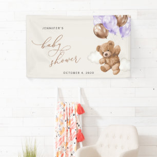 Teddy Bear, Purple Balloons, Baby Shower Welcome Banner