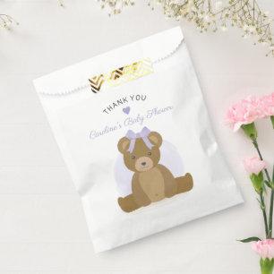 Teddy Bear Purple Bow Girl Baby Shower Thank You Favour Bags
