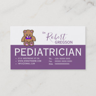 Teddy Bear Purple  Paediatrician Appointment Card