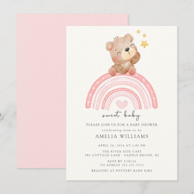 Teddy Bear Rainbow Baby Shower  Invitation (Front/Back)