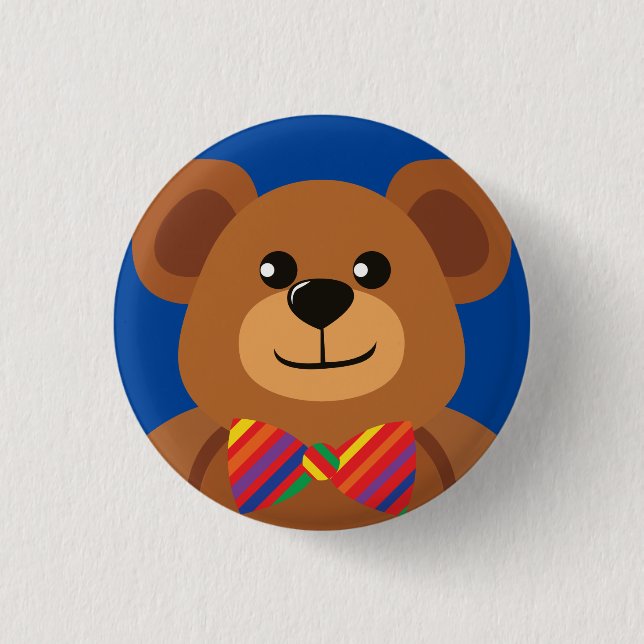 Teddy Bear Rainbow Cute 1st Birthday Party 3 Cm Round Badge (Front)