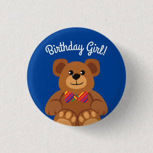 Teddy Bear Rainbow Cute 1st Birthday Party 3 Cm Round Badge