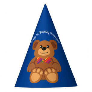 Teddy Bear Rainbow Cute 1st Birthday Party Hat