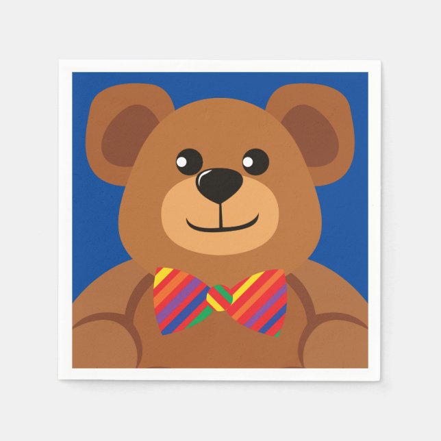 Teddy Bear Rainbow Cute 1st Birthday Party Napkin (Front)