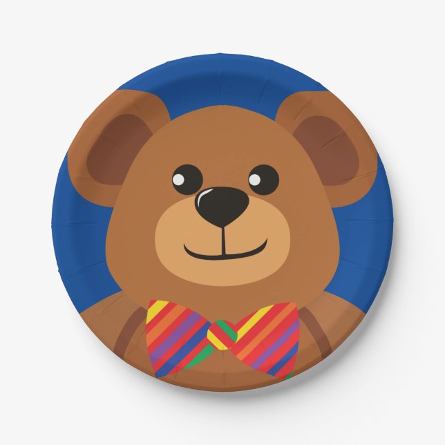 Teddy Bear Rainbow Cute 1st Birthday Party Paper Plate (Front)