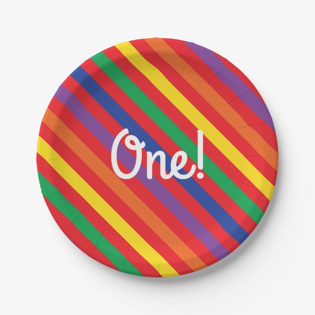 Teddy Bear Rainbow Cute 1st Birthday Party Paper Plate (Front)