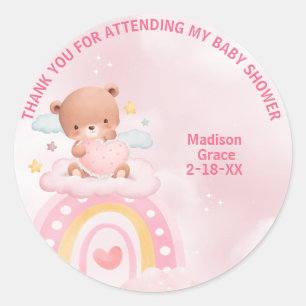 Teddy Bear Rainbow Girls Baby Shower Classic Round Sticker