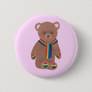 Teddy Bear, Rainbow Scarf and Paws, Gay Buttons