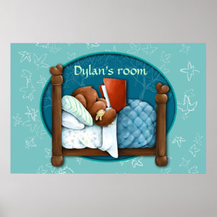 Teddy Bear reading a bedtime story to his Bunny Poster