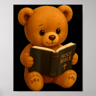 Teddy Bear Reading A Bible Christian Religious Chu Poster