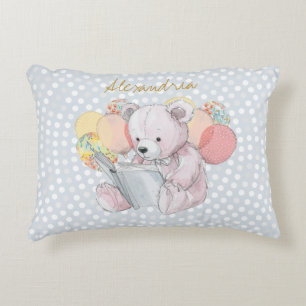 Teddy Bear reading a book Baby in Bloom Decorative Cushion