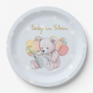 Teddy Bear reading a book Baby in Bloom Paper Plate