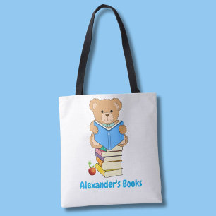 Teddy Bear Reading His Books Personalised Tote Bag