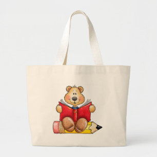 Teddy Bear Reading Large Tote Bag