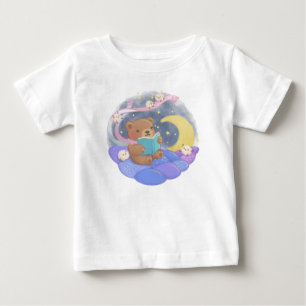 Teddy Bear Reading w/ Fluffy Monsters Illustration Baby T-Shirt