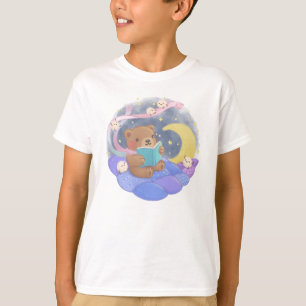 Teddy Bear Reading w/ Fluffy Monsters Illustration T-Shirt