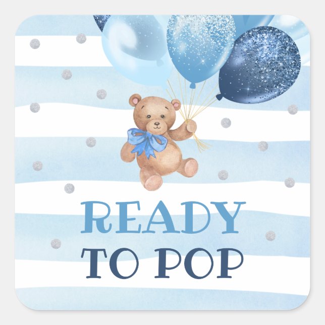 Teddy Bear Ready to Pop Favour Rectangular Sticker (Front)