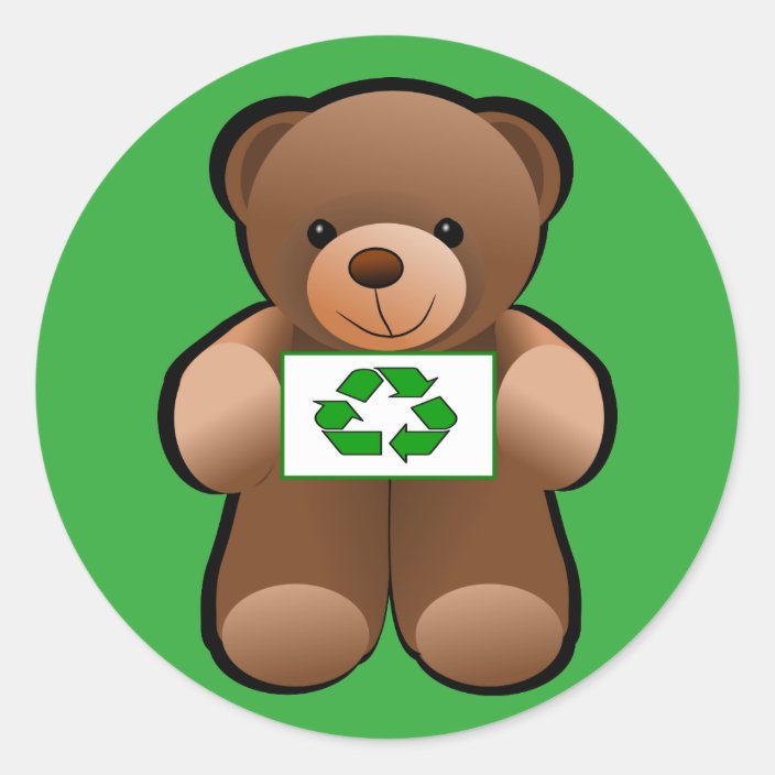 Teddy Bear Recycle Symbol Design Classic Round Sticker Zazzle.co.uk