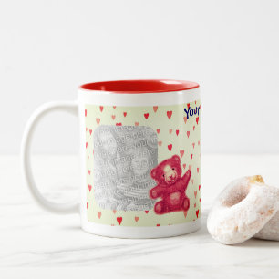 Teddy Bear Red Hearts Personalised Photo Two-Tone Coffee Mug