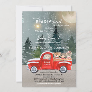 Teddy Bear Red Truck Winter Baby Shower Invitation