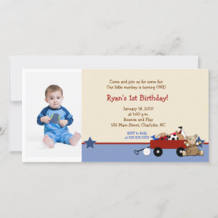 Teddy Bear Red Wagon 8x4 Birthday Photo Card