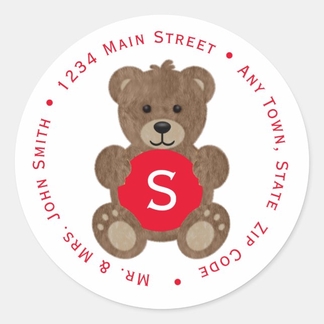  Teddy Bear Return Address Round Sticker (Front)