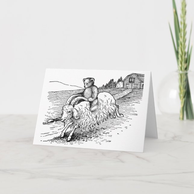 Teddy Bear Riding a Goat Card (Front)