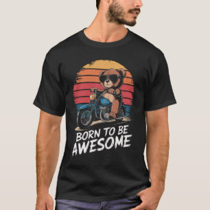 Teddy bear riding a motorbike vintage sunset T-Shirt