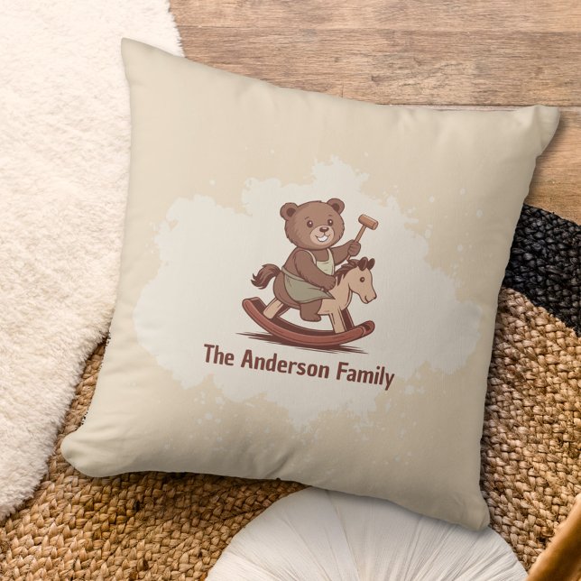 Teddy Bear riding a Rocking Horse Cushion (Teddy Bear riding a Rocking Horse Pillow)