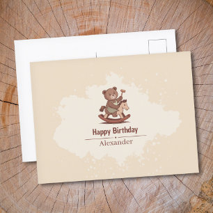 Teddy Bear riding a Rocking Horse Postcard