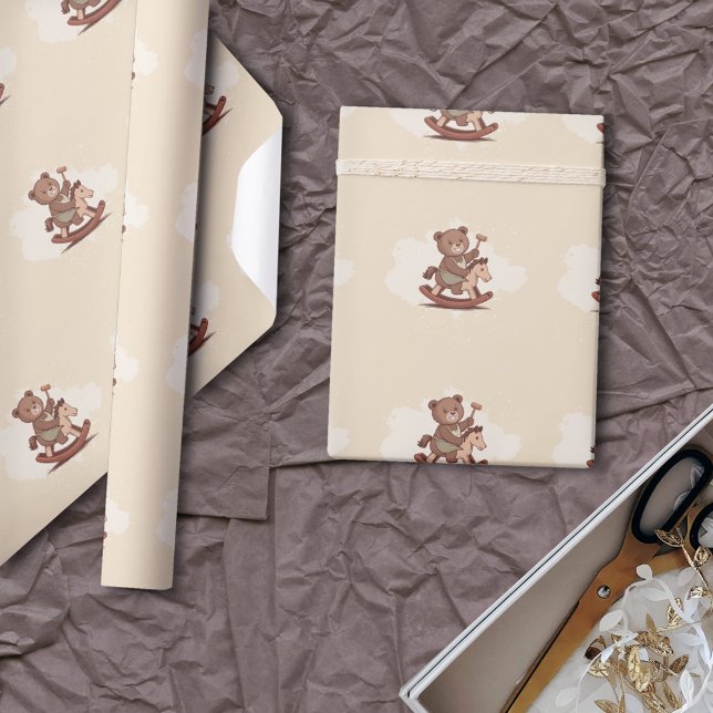 Teddy Bear riding a Rocking Horse Wrapping Paper (Teddy Bear riding a Rocking Horse Wrapping Paper)