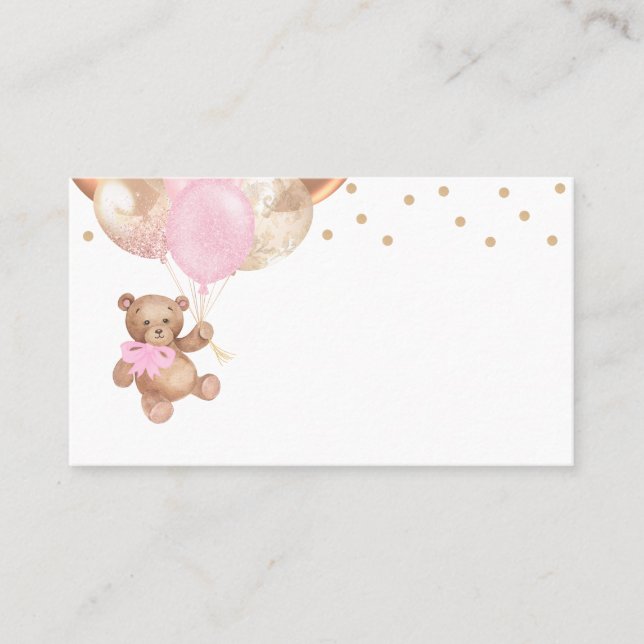 Teddy Bear Rose Gold Balloons Baby Shower Place Card (Front)
