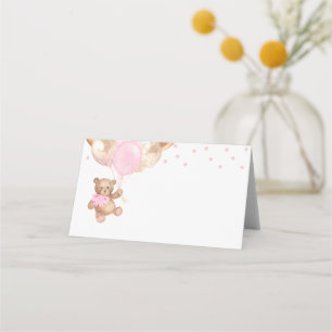 Teddy Bear Rose Gold Balloons Baby Shower Place Card