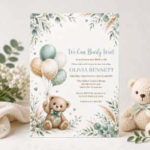 Teddy Bear Sage Green Baby Shower Invitation