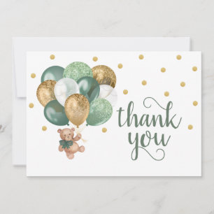 Teddy Bear Sage Green Baby Shower Thank You Card