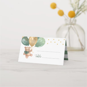 Teddy Bear Sage Green Balloons Baby Shower Place Card