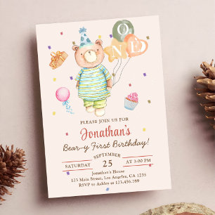 Teddy Bear Sage Green Beary First Birthday Invitation