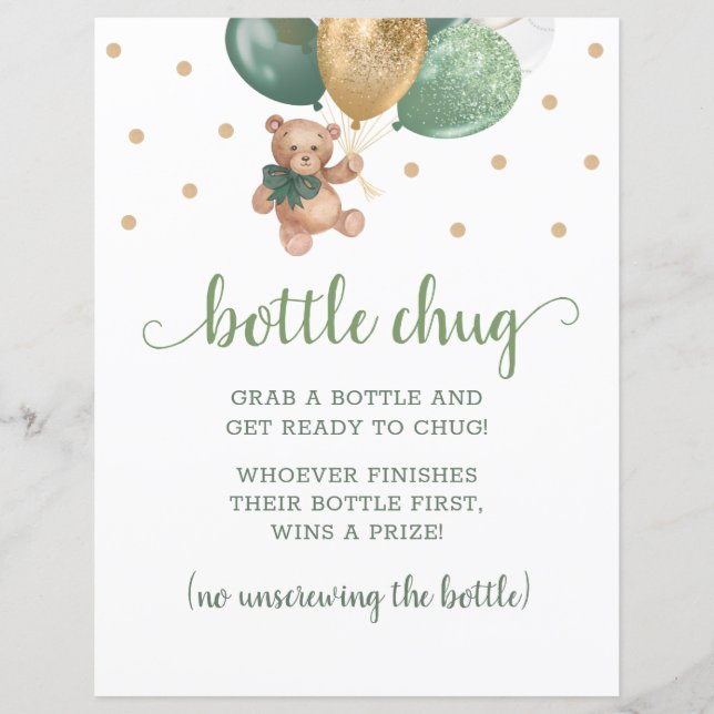 Teddy Bear Sage Green Bottle Chug Game (Front)