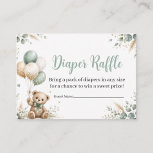Teddy Bear Sage Green Diaper Raffle Enclosure Card