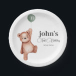 Teddy Bear Sage Green First Birthday Party Paper Plate<br><div class="desc">Teddy Bear Sage Green First Birthday Party</div>